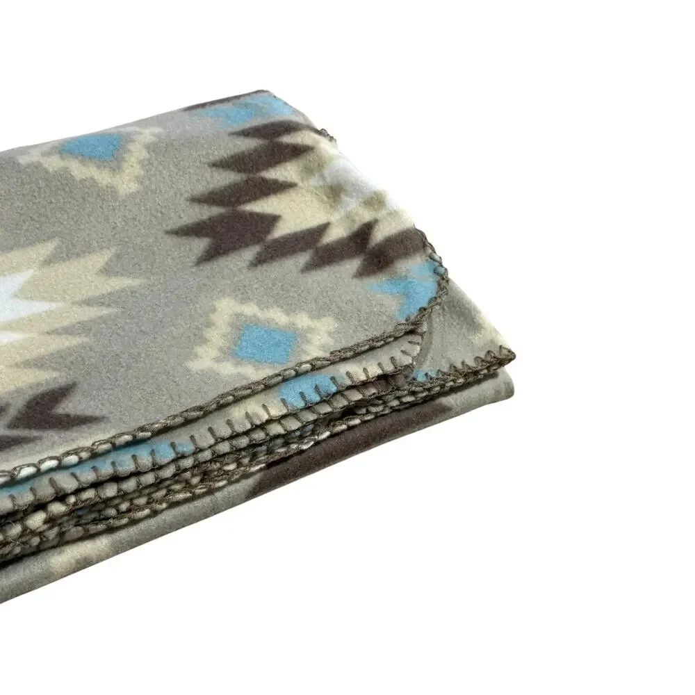 Southwestern Print Throw Blanket Tan Brown Blue Accent Quilt Cover Fleece